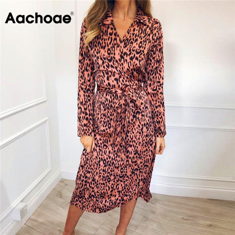 Women Leopard Dress 2020 Sexy Bandage Party Long Dresses Vintage Long Sleeve Beach Chiffon Dress Sundress Vestidos de fiesta